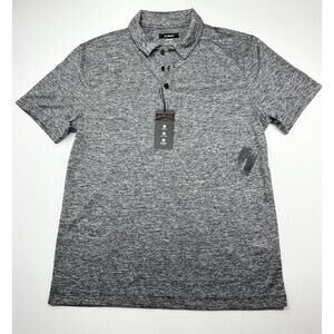Alfani Stretch 1/4 Button Moisture Wicking Polo Shirt Gray S